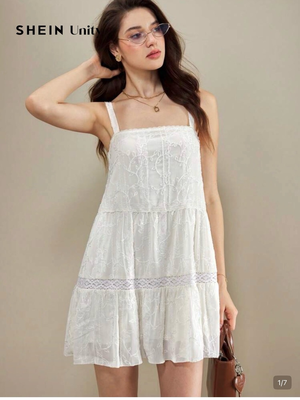 SHEIN White Lace Tiered Spaghetti-Strap Dress